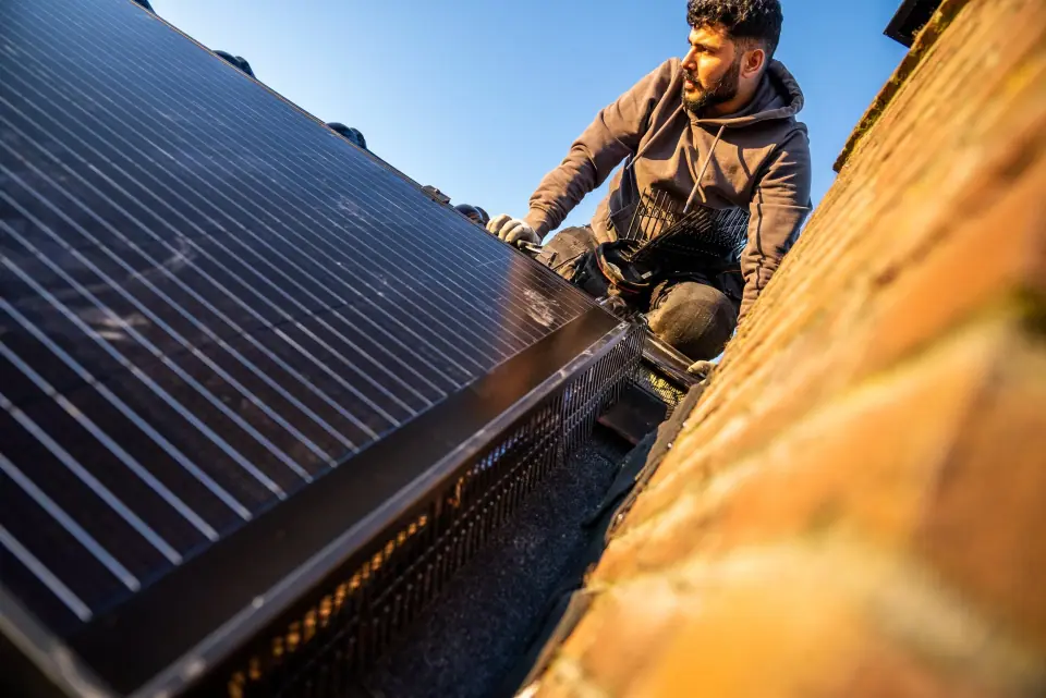 Afgewerkte vogelwering onder zonnepanelen door Solfence